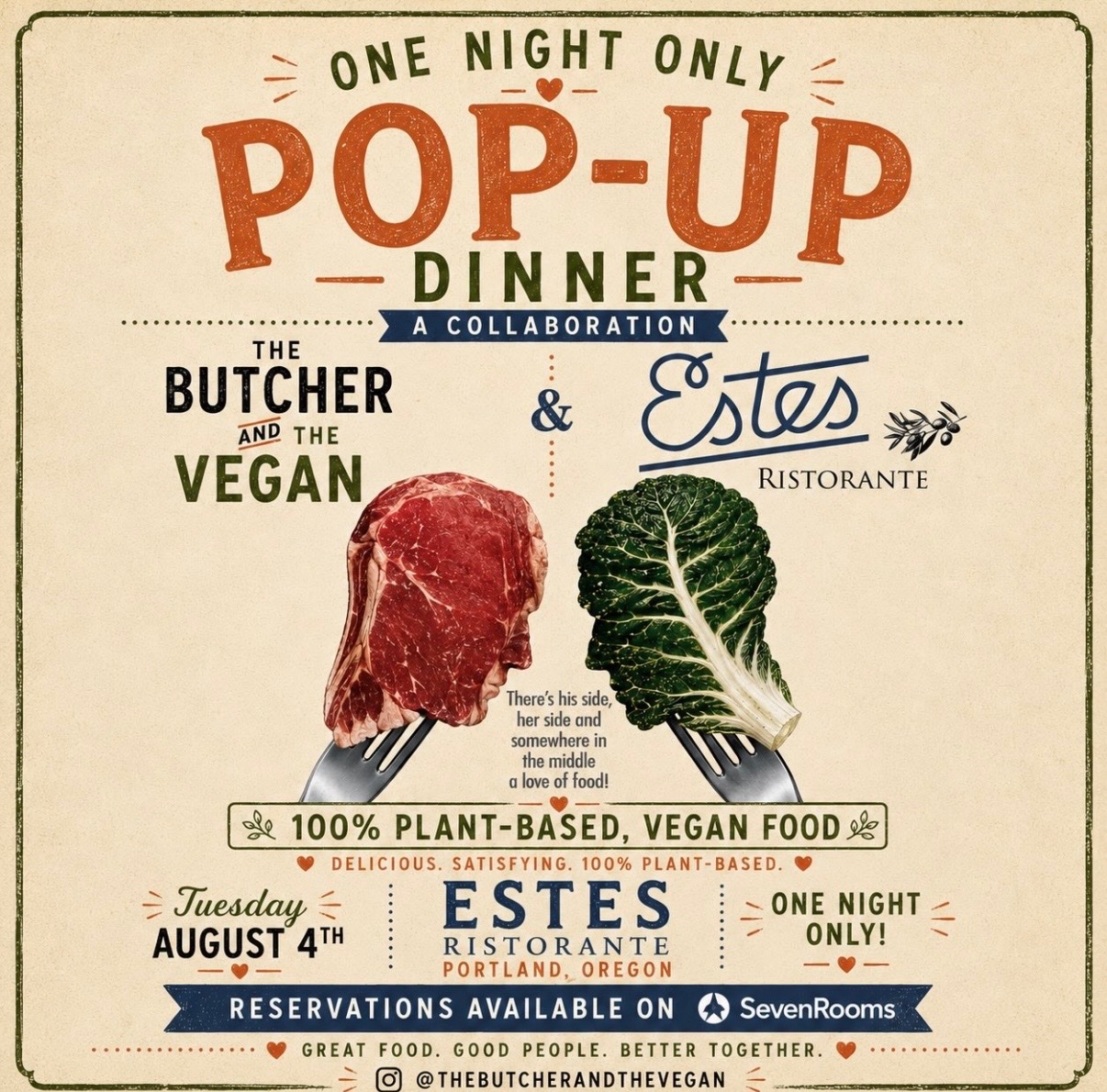 The Butcher & The Vegan × Estes Ristorante — One Night Only Pop-Up Dinner cover