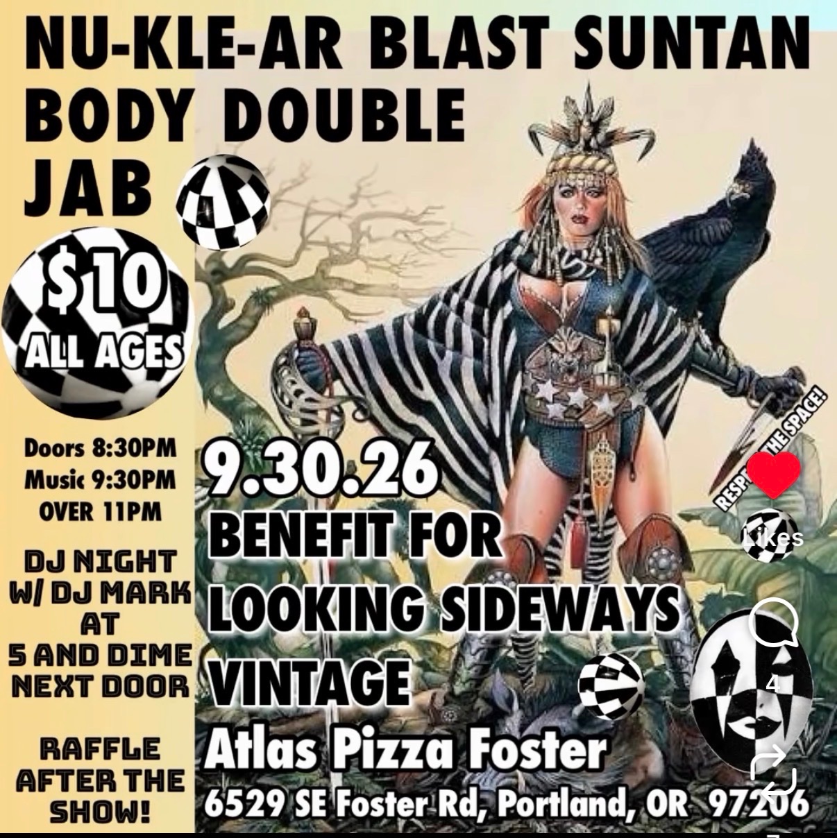 Benefit Show for Looking Sideways Vintage — Nu-Kle-Ar Blast Suntan, Body Double & Jab cover