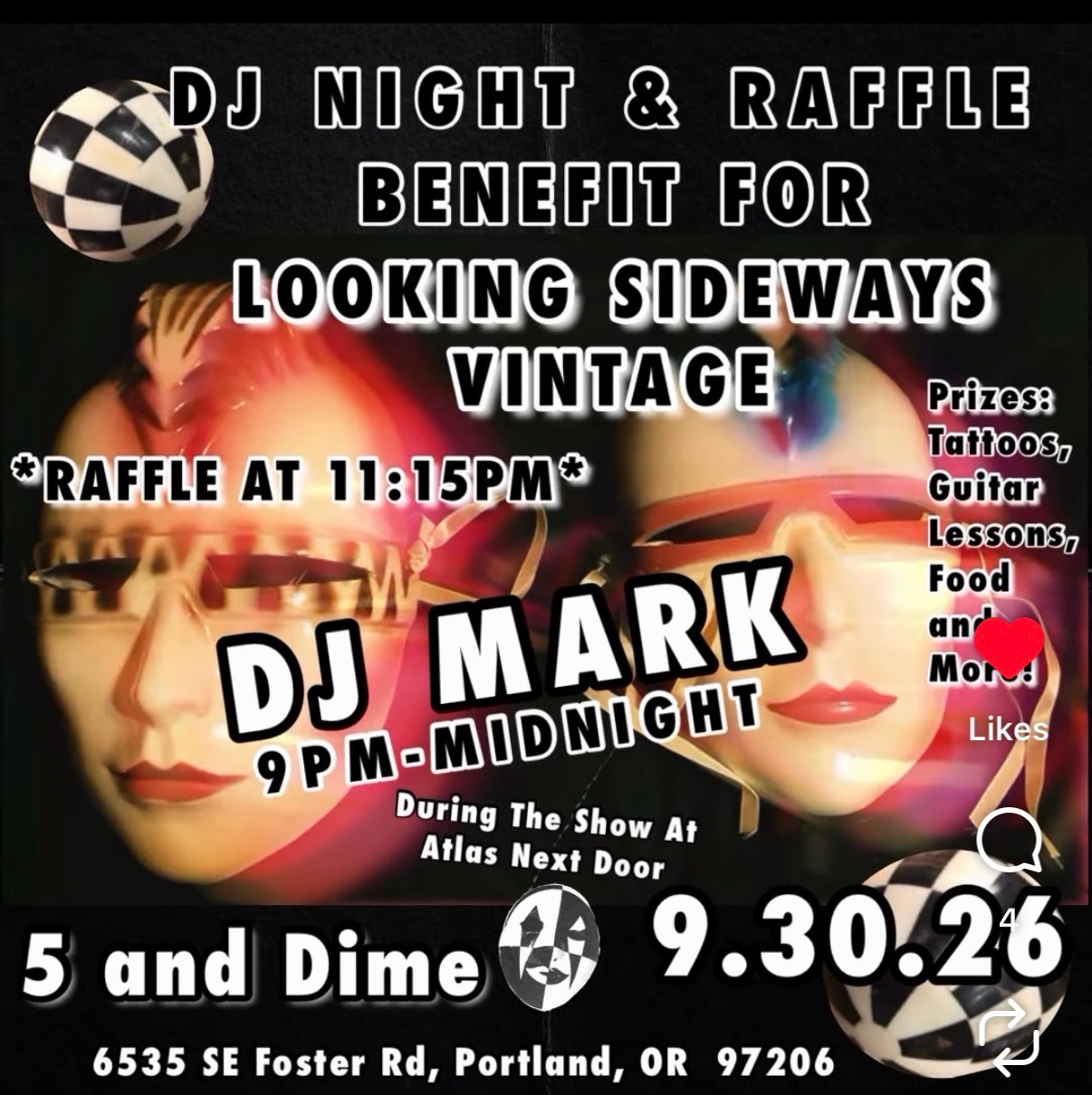 DJ Night & Raffle — Benefit for Looking Sideways Vintage (5 and Dime) cover