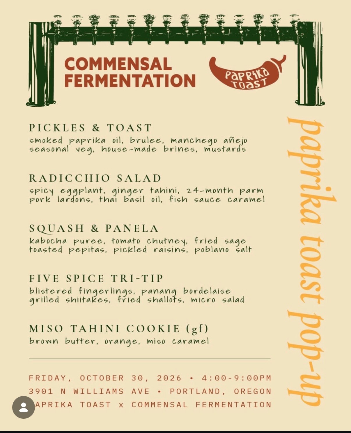 Paprika Toast Pop-Up at Commensal Fermentation cover