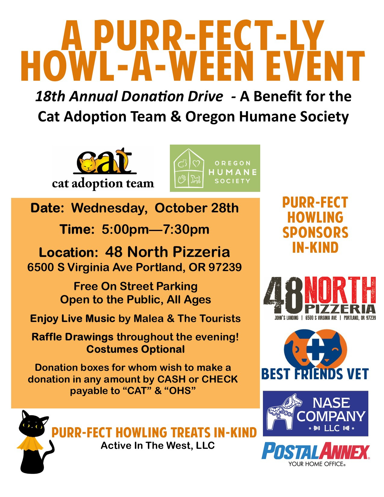 18th Annual Howl-A-Ween Donation Drive for OHS & CAT with Music by Malea & the Tourists cover
